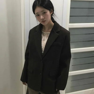 Modern Short Boxy Fit Slim Lapel Button Jacket