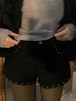 Rivet Detail High-Waisted Belted Mini Shorts