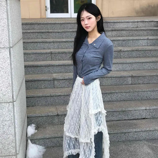 Feminine Western Stitch Crop Long Sleeve Shirt