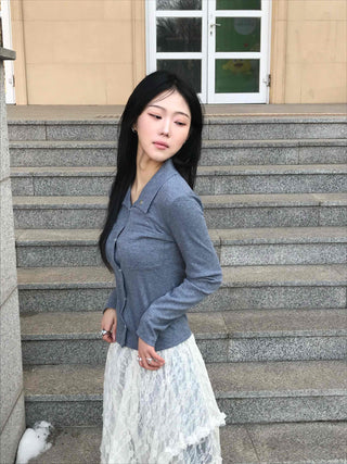 Feminine Western Stitch Crop Long Sleeve Shirt