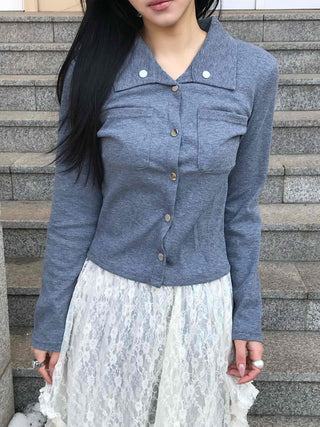 Feminine Western Stitch Crop Long Sleeve Shirt