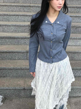 Feminine Western Stitch Crop Long Sleeve Shirt