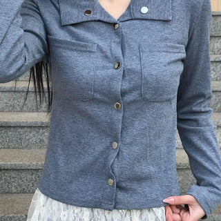Feminine Western Stitch Crop Long Sleeve Shirt