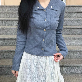 Feminine Western Stitch Crop Long Sleeve Shirt