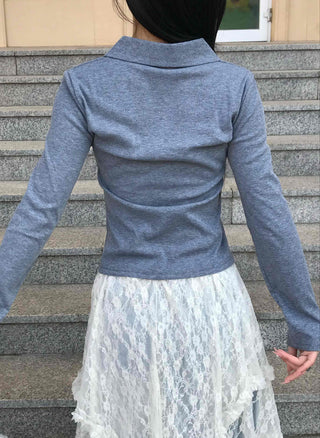 Feminine Western Stitch Crop Long Sleeve Shirt