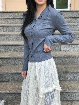 Feminine Western Stitch Crop Long Sleeve Shirt