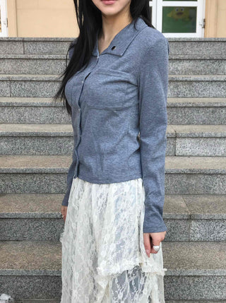Feminine Western Stitch Crop Long Sleeve Shirt