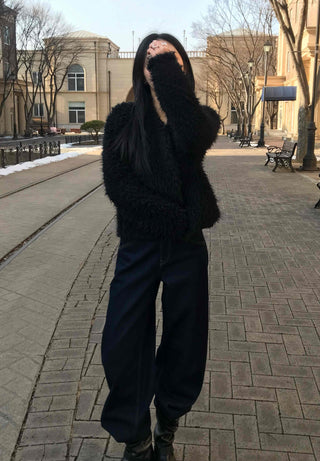 Shaggy Balloon Fit Voluminous Sleeve Crop Cardigan
