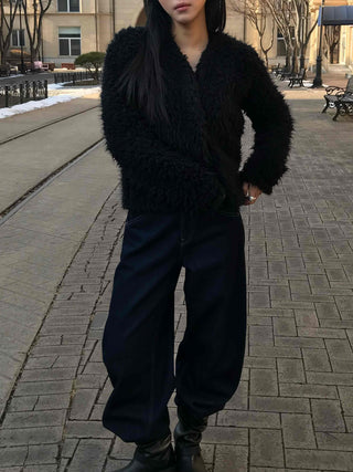 Shaggy Balloon Fit Voluminous Sleeve Crop Cardigan