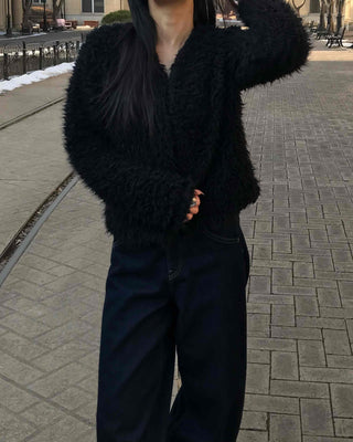 Shaggy Balloon Fit Voluminous Sleeve Crop Cardigan