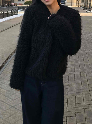 Shaggy Balloon Fit Voluminous Sleeve Crop Cardigan