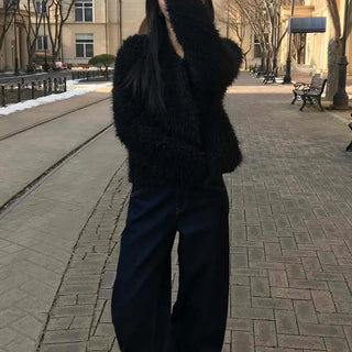 Shaggy Balloon Fit Voluminous Sleeve Crop Cardigan