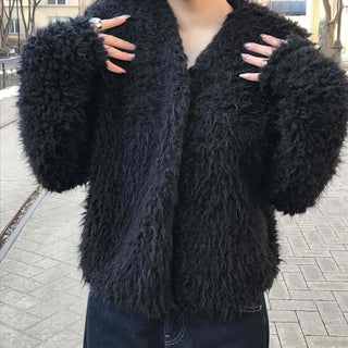 Shaggy Balloon Fit Voluminous Sleeve Crop Cardigan