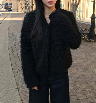 Shaggy Balloon Fit Voluminous Sleeve Crop Cardigan