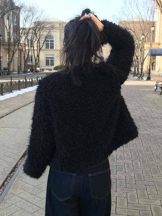 Shaggy Balloon Fit Voluminous Sleeve Crop Cardigan