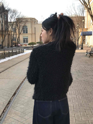 Shaggy Balloon Fit Voluminous Sleeve Crop Cardigan