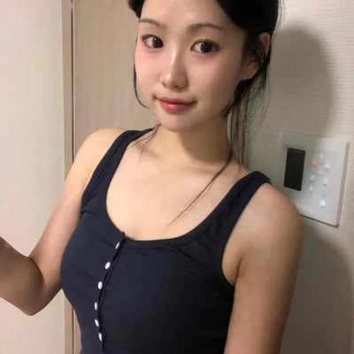 Slim Front Button Round Neck Sleeveless Knit Top
