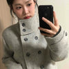 High-neck Side Pocket Melange Wool Double-button Coat