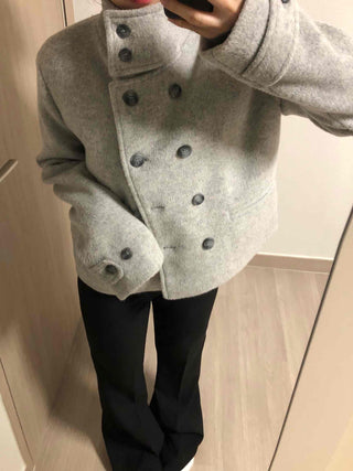High-neck Side Pocket Melange Wool Double-button Coat