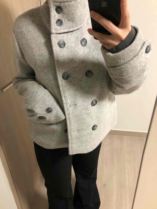 High-neck Side Pocket Melange Wool Double-button Coat