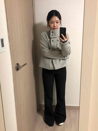 High-neck Side Pocket Melange Wool Double-button Coat