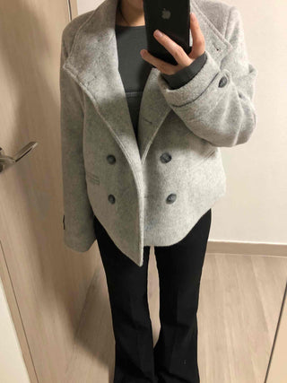 High-neck Side Pocket Melange Wool Double-button Coat