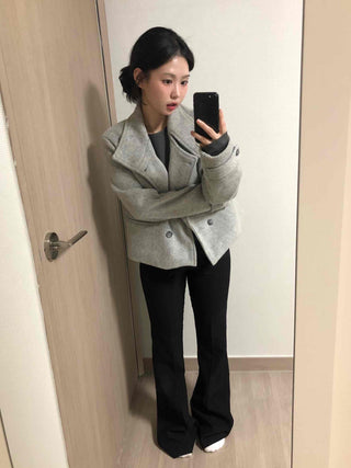 High-neck Side Pocket Melange Wool Double-button Coat