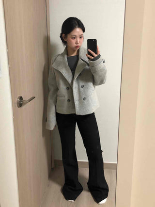 High-neck Side Pocket Melange Wool Double-button Coat