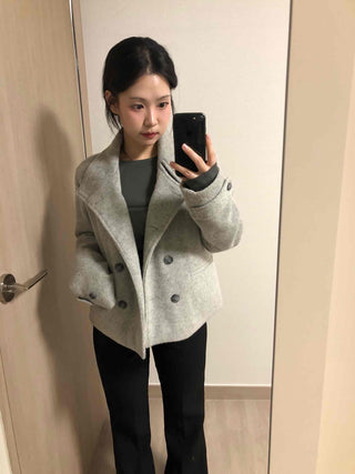 High-neck Side Pocket Melange Wool Double-button Coat