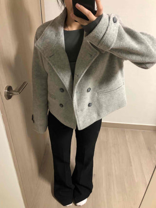 High-neck Side Pocket Melange Wool Double-button Coat