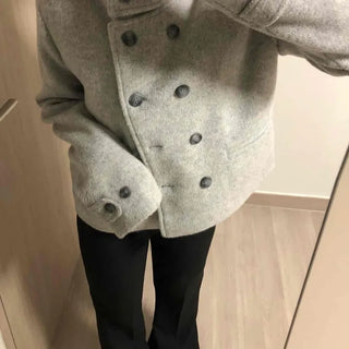 High-neck Side Pocket Melange Wool Double-button Coat