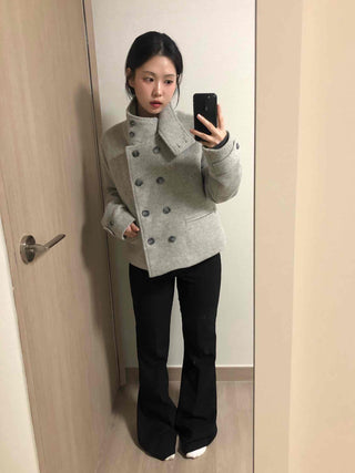 High-neck Side Pocket Melange Wool Double-button Coat