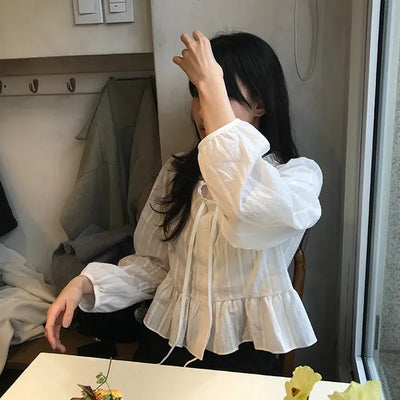 Miyu Frill Ribbon Lace Blouse