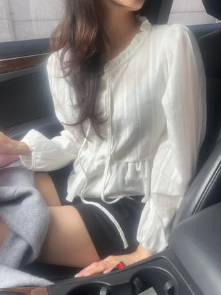 Miyu Frill Ribbon Lace Blouse