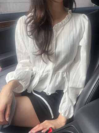 Miyu Frill Ribbon Lace Blouse
