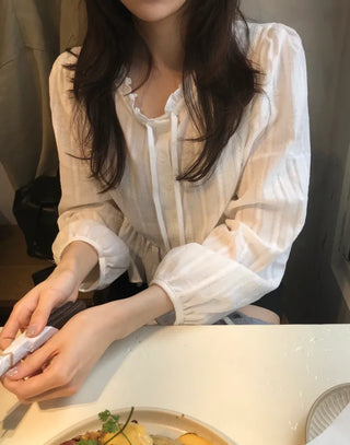 Miyu Frill Ribbon Lace Blouse