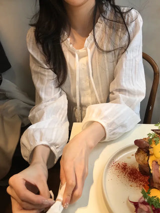 Miyu Frill Ribbon Lace Blouse