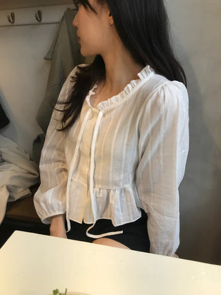 Miyu Frill Ribbon Lace Blouse