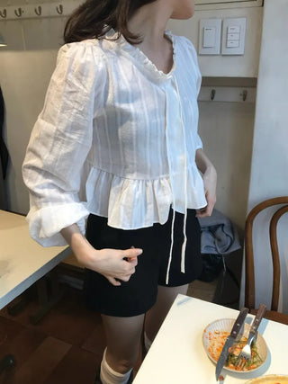 Miyu Frill Ribbon Lace Blouse