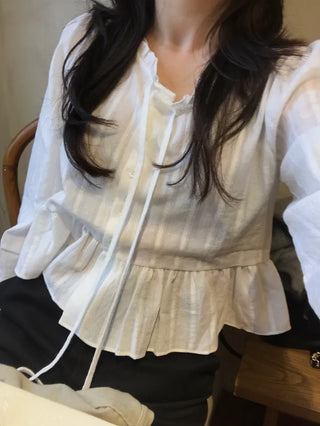 Miyu Frill Ribbon Lace Blouse