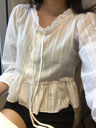 Miyu Frill Ribbon Lace Blouse