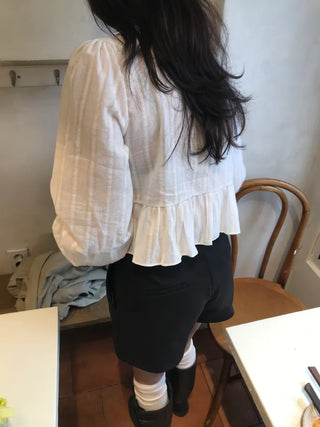 Miyu Frill Ribbon Lace Blouse