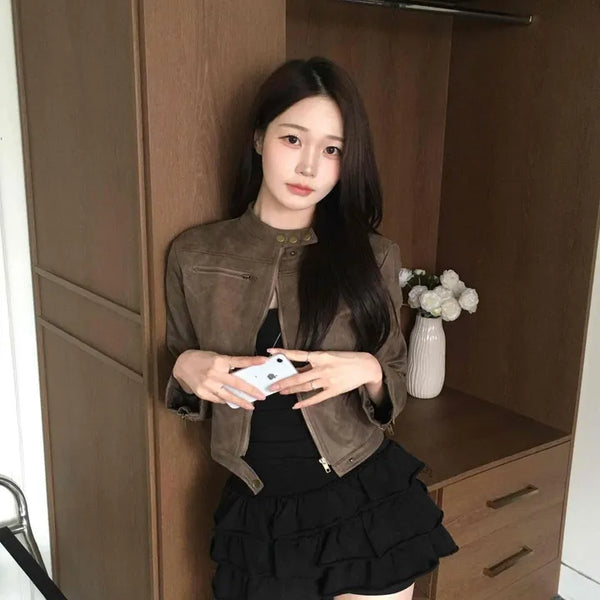 Motor China Crop Suede Rider Jacket