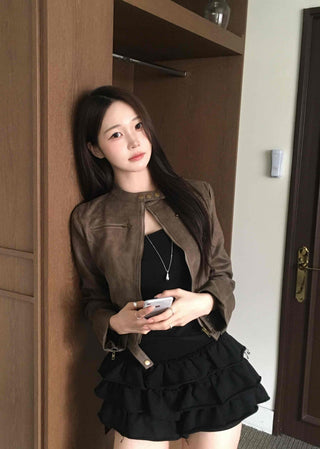 Motor China Crop Suede Rider Jacket
