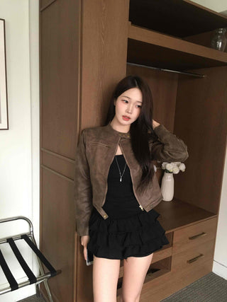 Motor China Crop Suede Rider Jacket