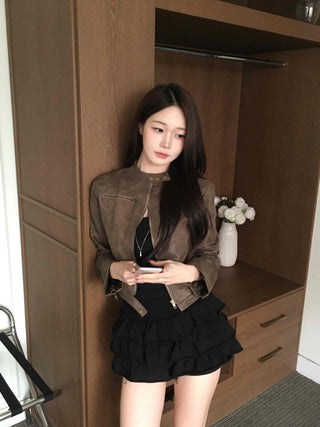 Motor China Crop Suede Rider Jacket