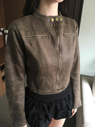 Motor China Crop Suede Rider Jacket