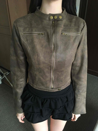 Motor China Crop Suede Rider Jacket