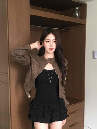 Motor China Crop Suede Rider Jacket