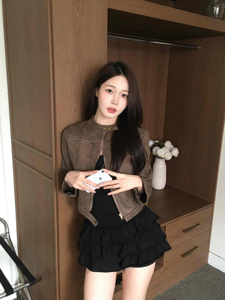 Motor China Crop Suede Rider Jacket